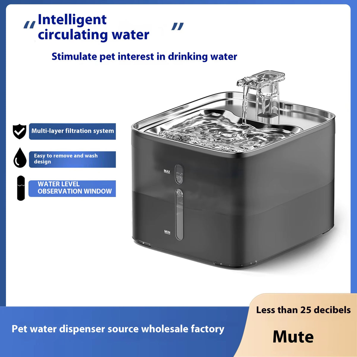 Automatic Stainless Steel Cat Fountain Pet Water Dispenser with Charging Automatic Circulation Smart Puppy Feed Water Fountain