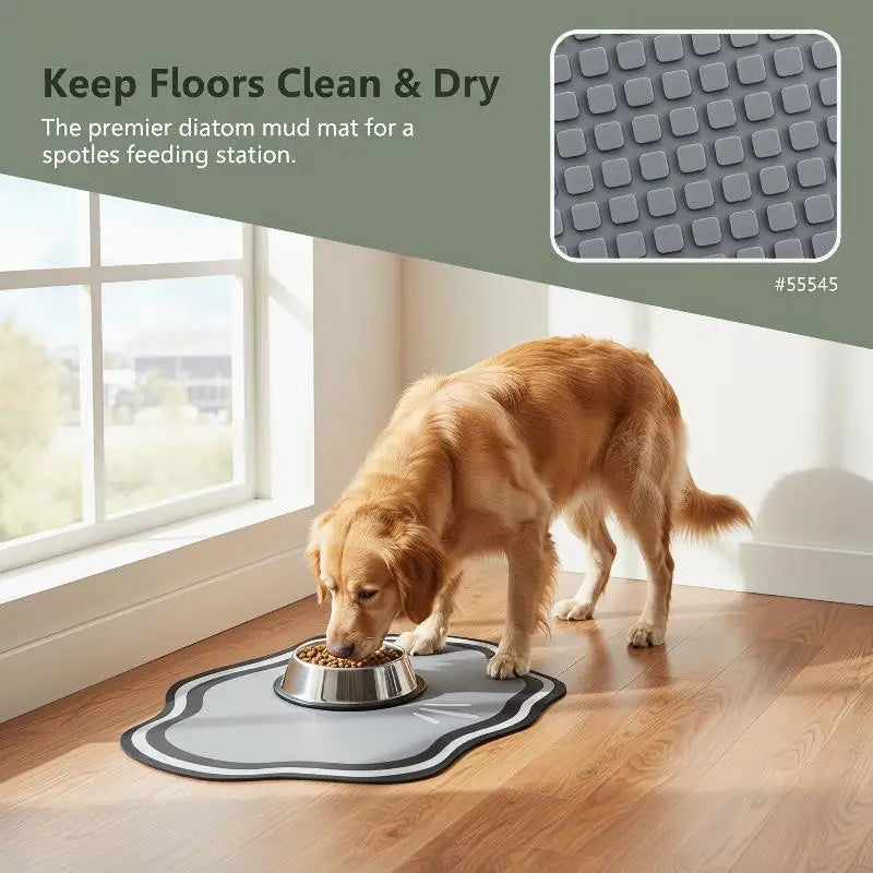 Diatomaceous Mud Absorbent Pet Placemat for Food and Water Bowl with Waterproof Quick-Dry Rubber Backing Non-Slip Home Pet Mat